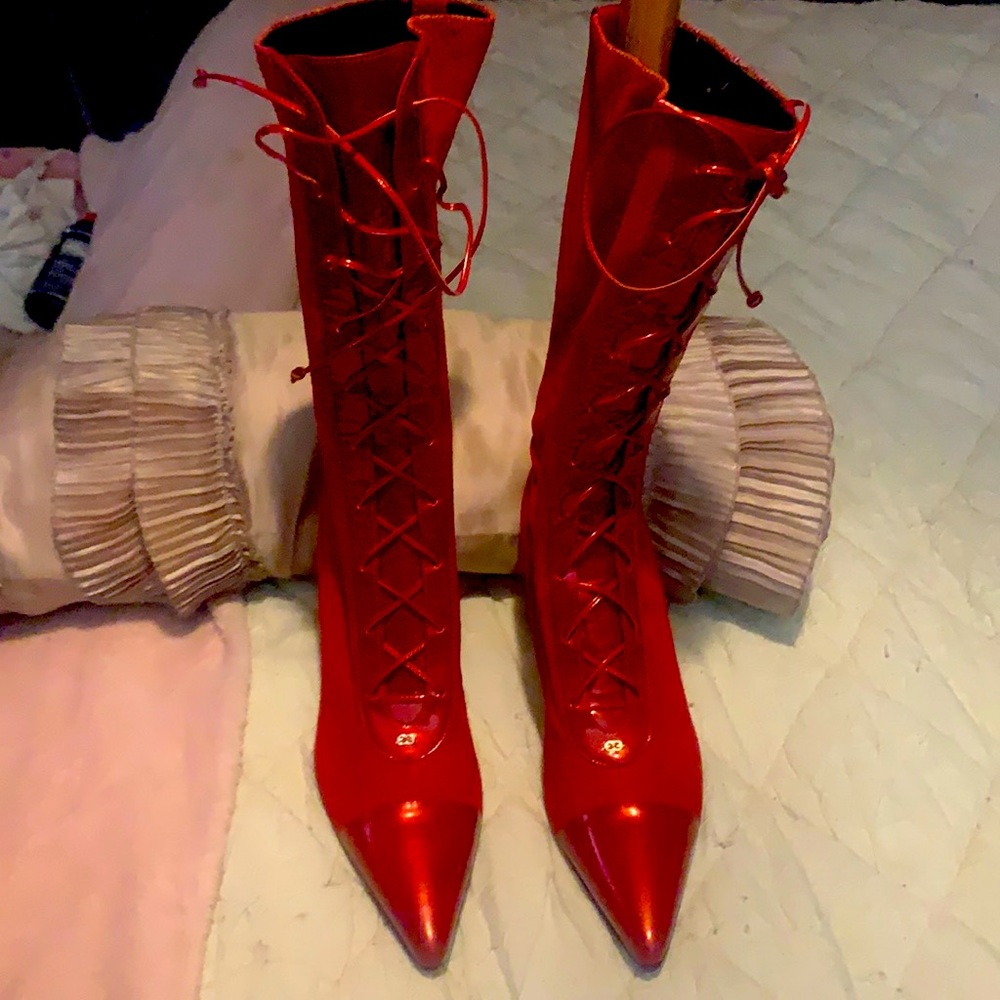 Escada Mid-Calf 37.5 US 7 Red Boots